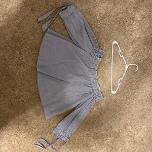 American eagle blue and white striped off the shoulder top